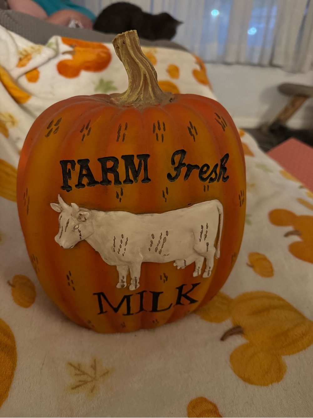 Farm Fresh Milk Pumpkin Decor - Orange with White Cow